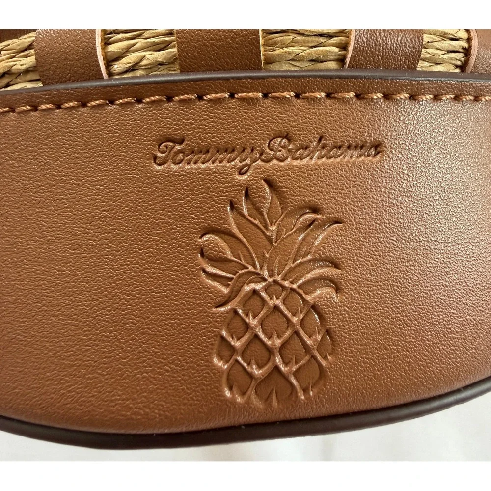 Tommy Bahama Brown Woven Straw Bucket Bag Crossbody Pineapple TQFB0264 NEW